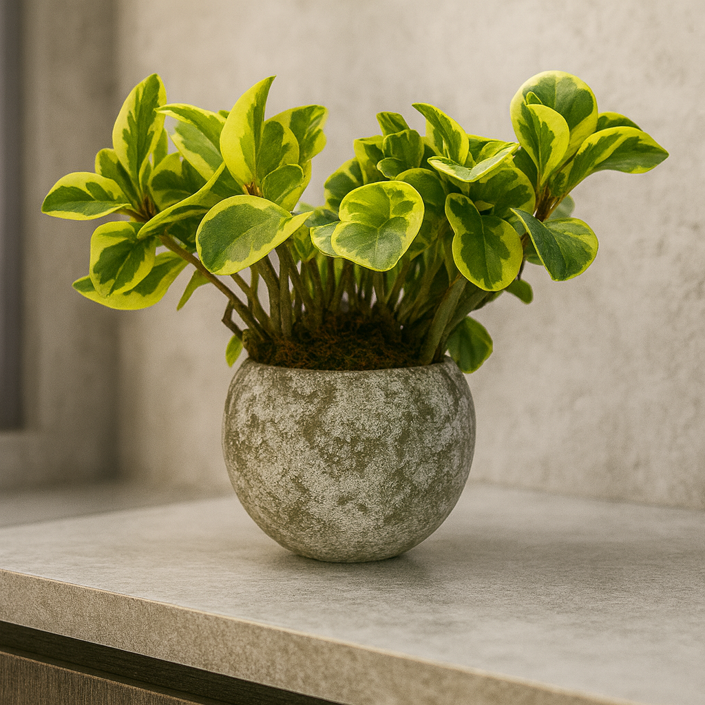 Alán-maceta de cemento esfera musgo chica con peperomia