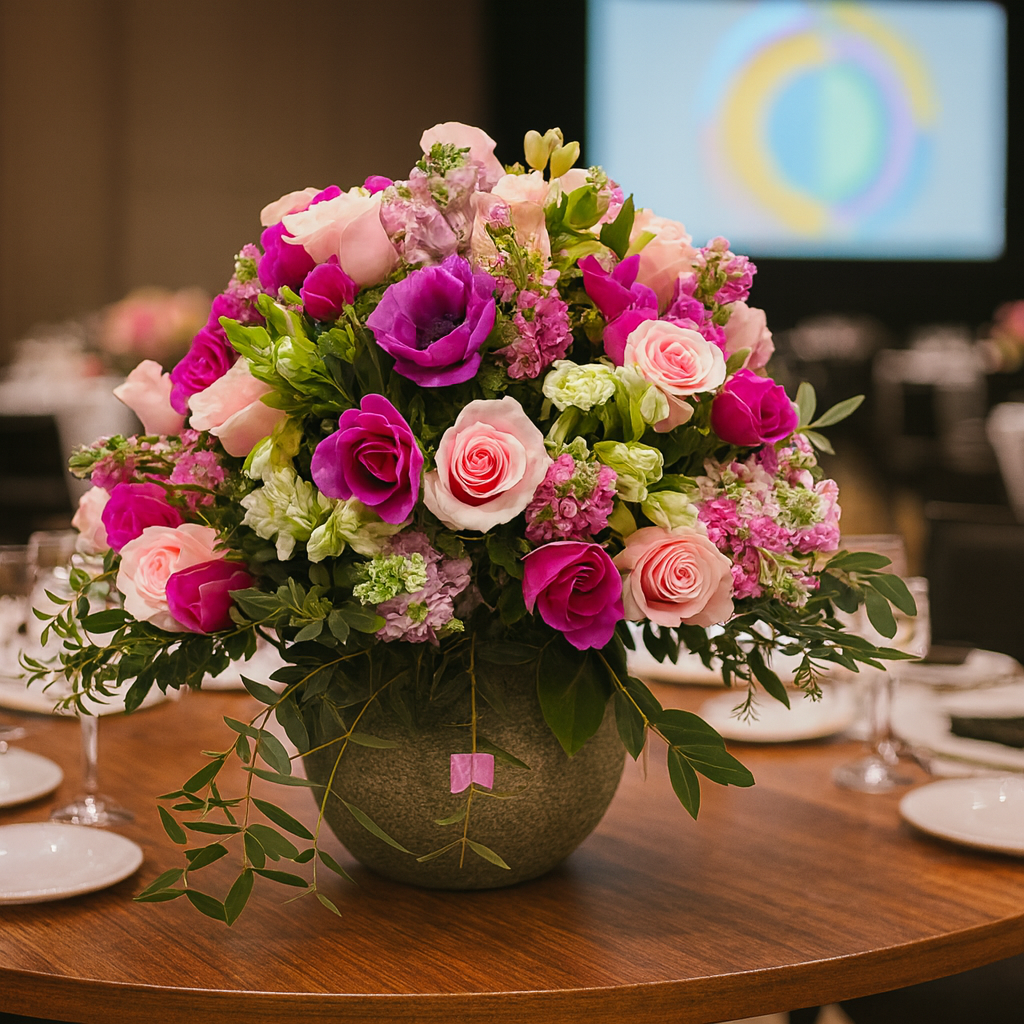 Elizabeth-maceta de cemento grande con rosas rosas y anemonas