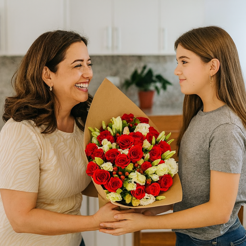 Ramo de 24 rosas rojas , lisianthus y follaje