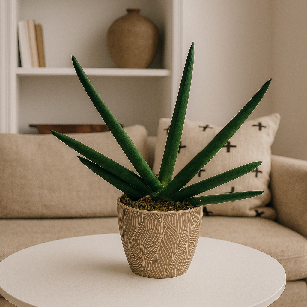 Santiago-maceta terracota hojitas sansevieria cilíndrica