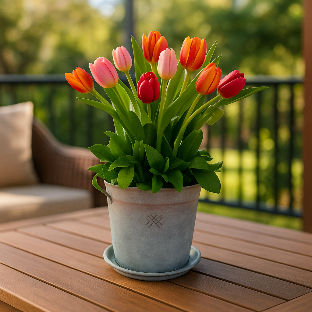 Anel-maceta con 30 tulipanes de colores