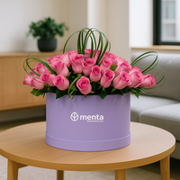 Etiqueta Lila-caja redonda con 48 rosas aqua