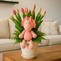 Adamari-maceta con 20 tulipanes y dinosauria de peluche