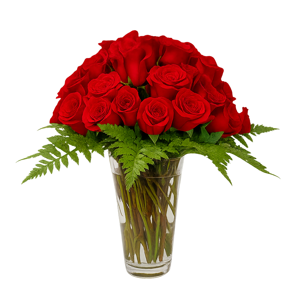 Reyna- florero de cristal con 48 rosas rojas