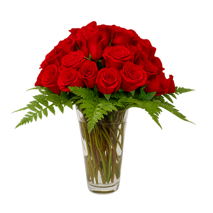 Reyna- florero de cristal con 48 rosas rojas