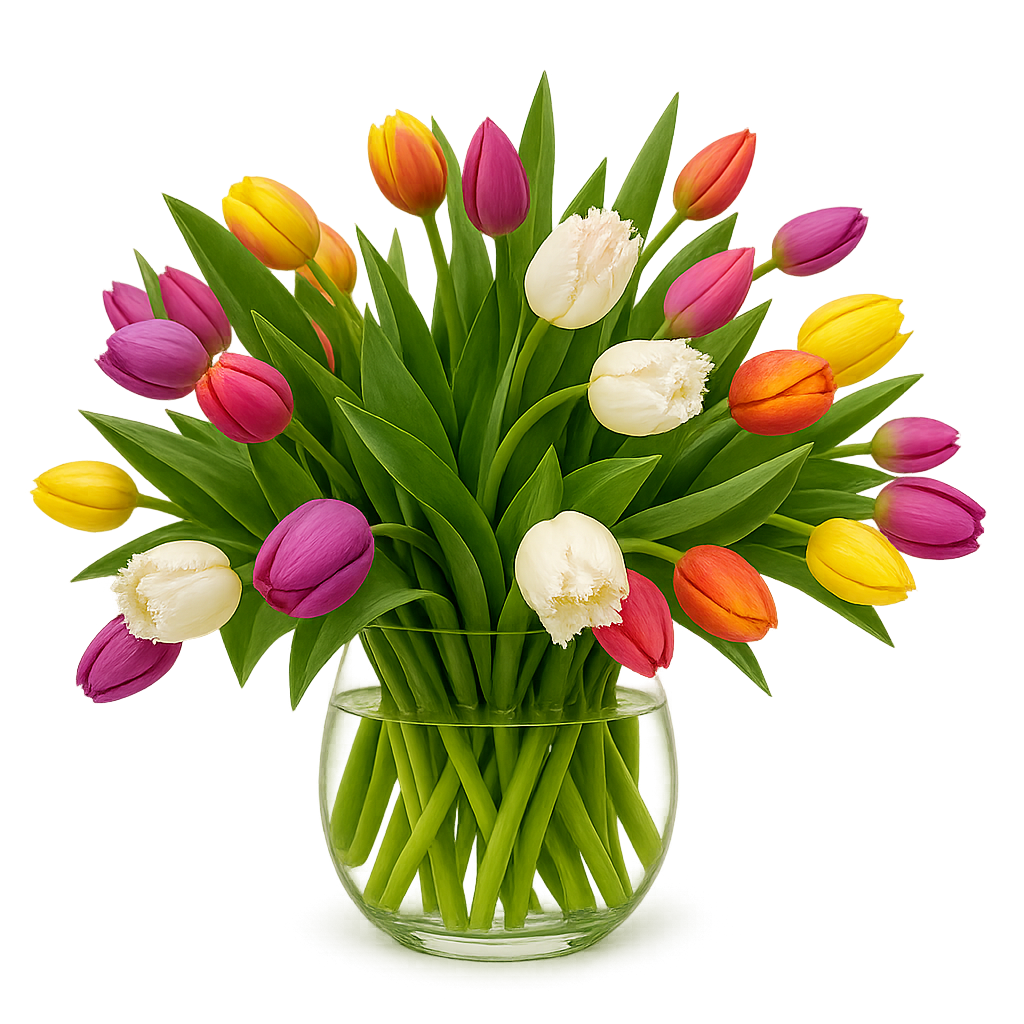 Mireya-florero de vidrio con 50 tulipanes de colores