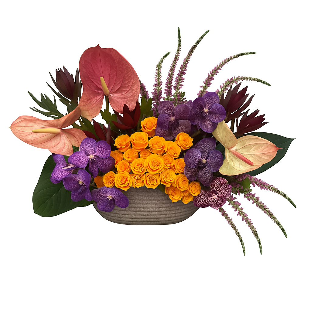 Chlóe-maceta de metal con flores en tonos otoñales