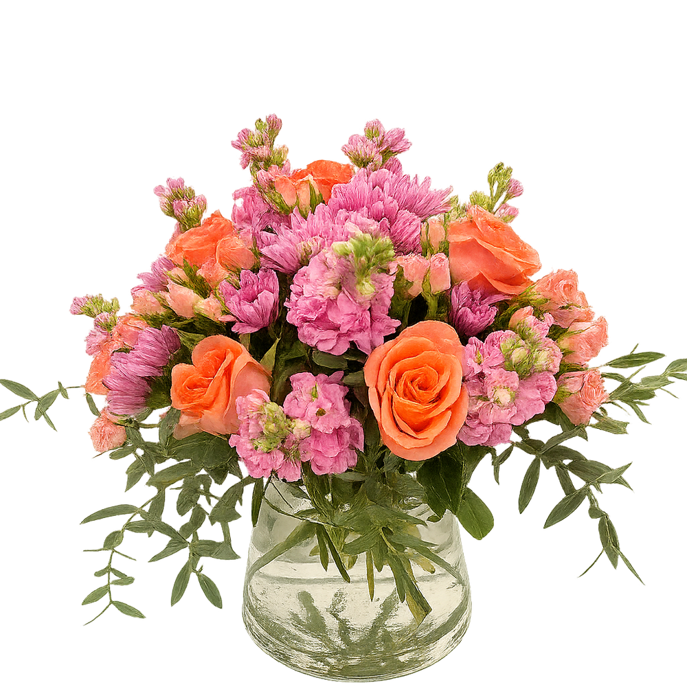 Raquel - florero de cristal grande con combinación naranja