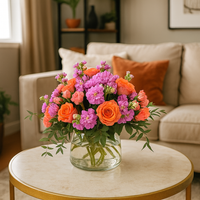 Raquel-florero de cristal grande con combinación naranja