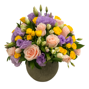 Carlota - maceta de cemento grande con mini rosas amarillas