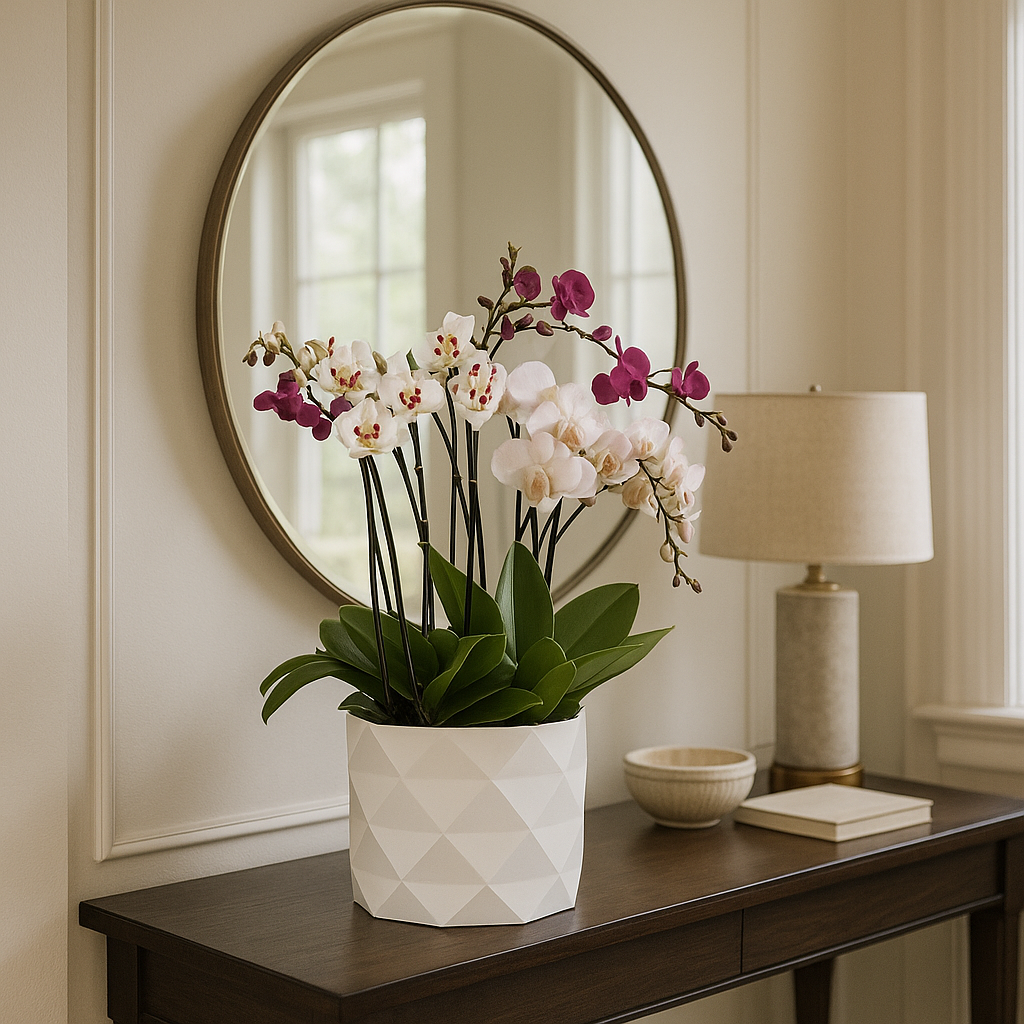 Luxor- base con cuatro orquídeas mixtas contemporáneas