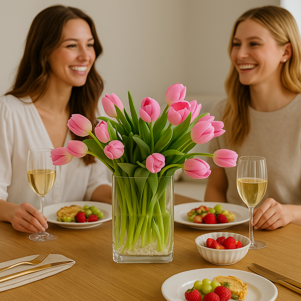 Camila - florero rectangular con 20 tulipanes barcelona