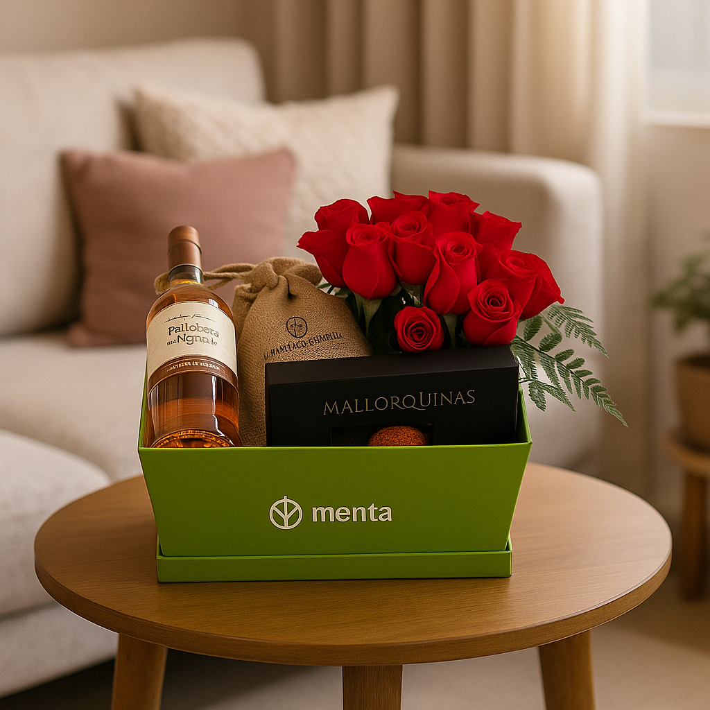 Nueva York- caja cuadrada verde con productos para celebrar