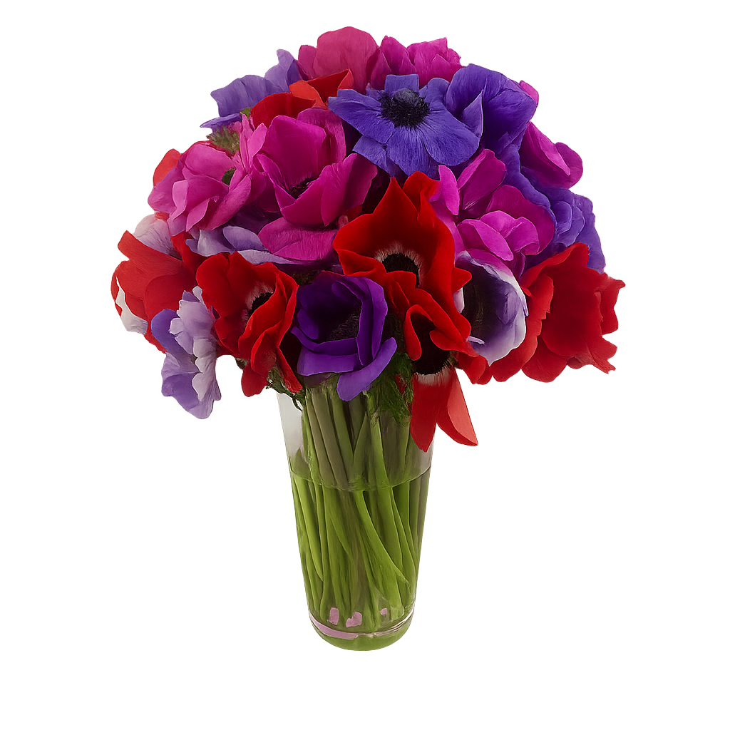 Valeria-florero de vidrio con Anemonas