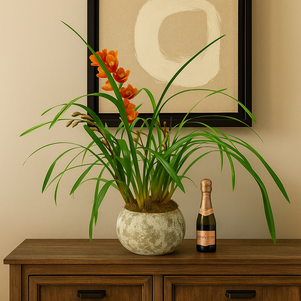 Cymbidium esfera musgo maceta de cemento