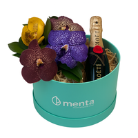 Topacio-caja redonda menta con orquídeas vanda y bebida
