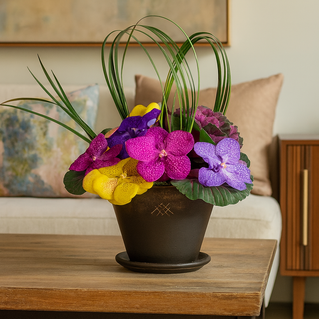 Etiqueta Vanda- base de cerámica con orquídea vanda