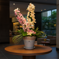 Cymbidium Oro-Maceta de cerámica con 2 varas de orquídea cymbidium