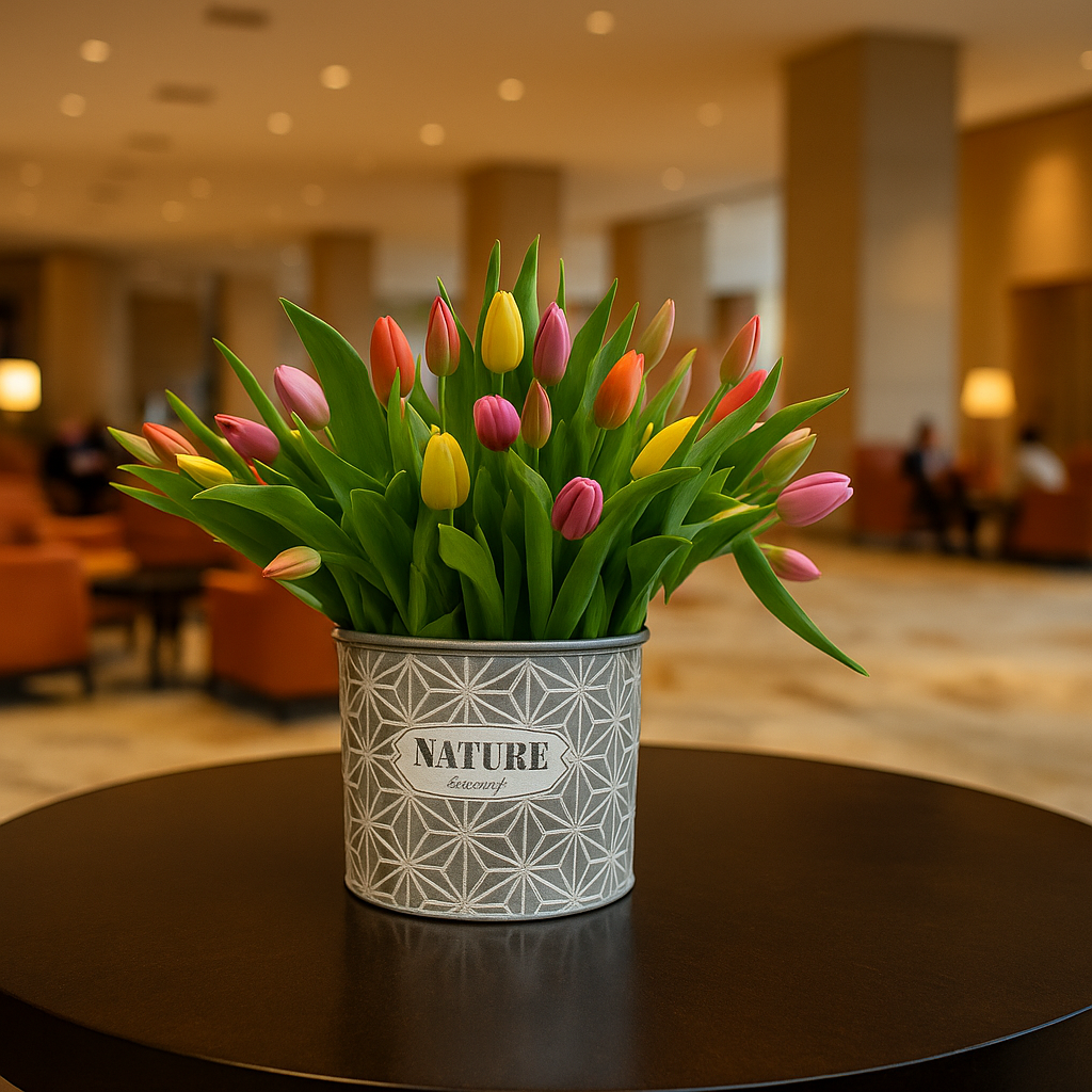 Brenda-maceta de metal con 60 tulipanes de colores