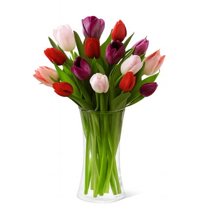 Marlene -florero de vidrio con 20 tulipanes de colores