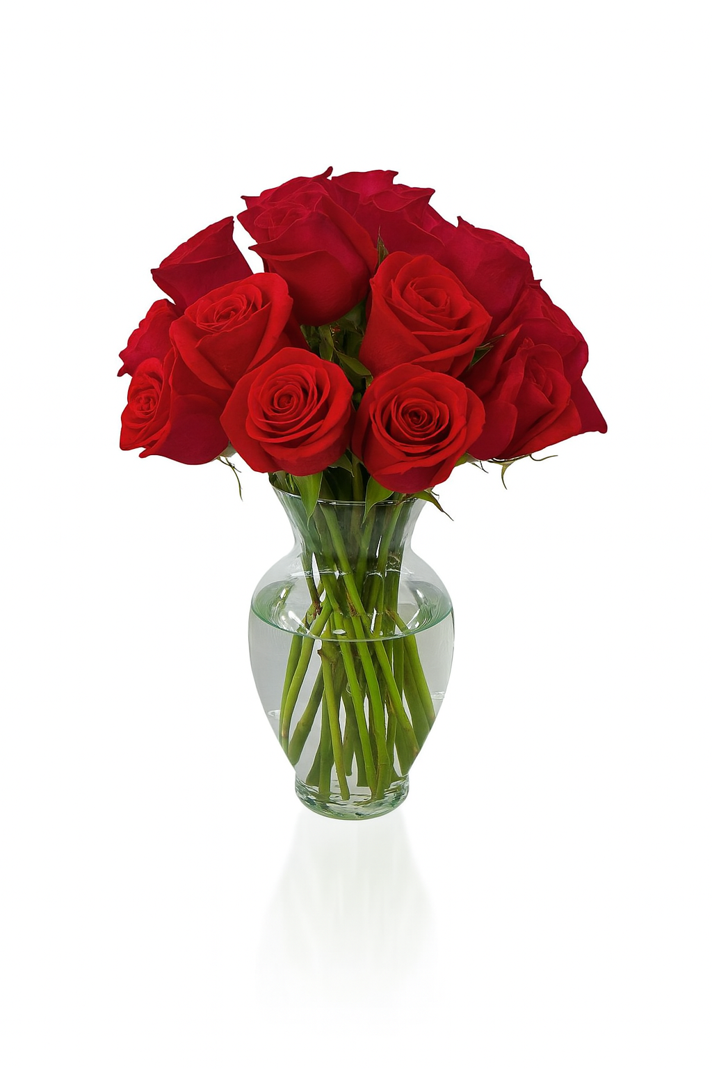 Andrea - florero de vidrio con 24 rosas rojas