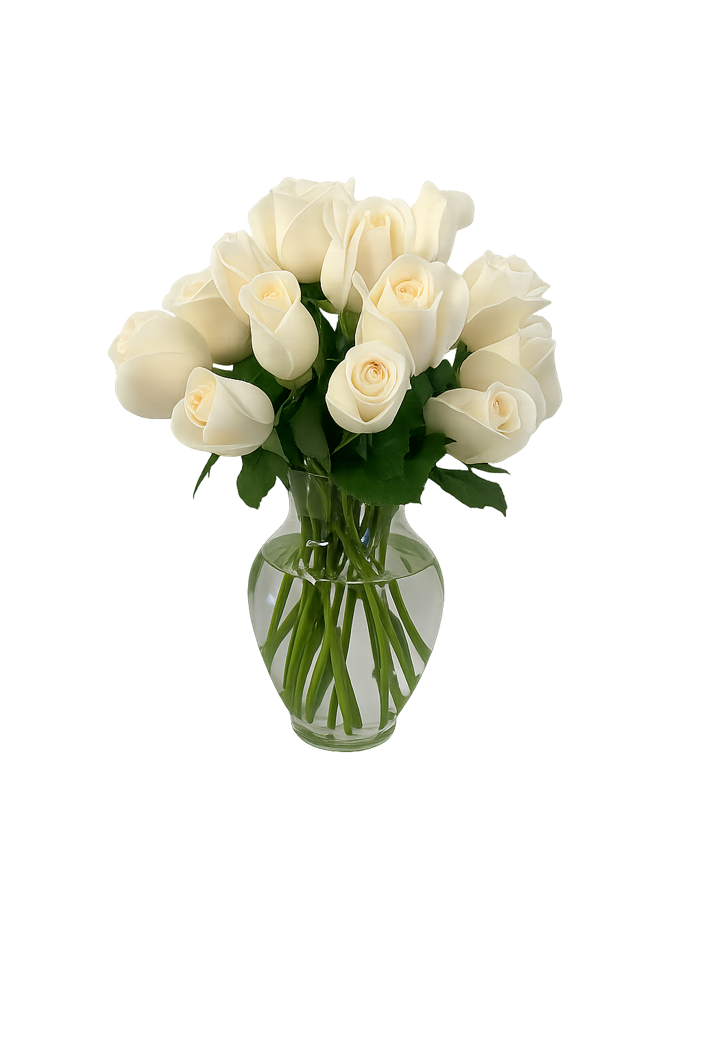 Andrea - florero de vidrio con 24 rosas blancas