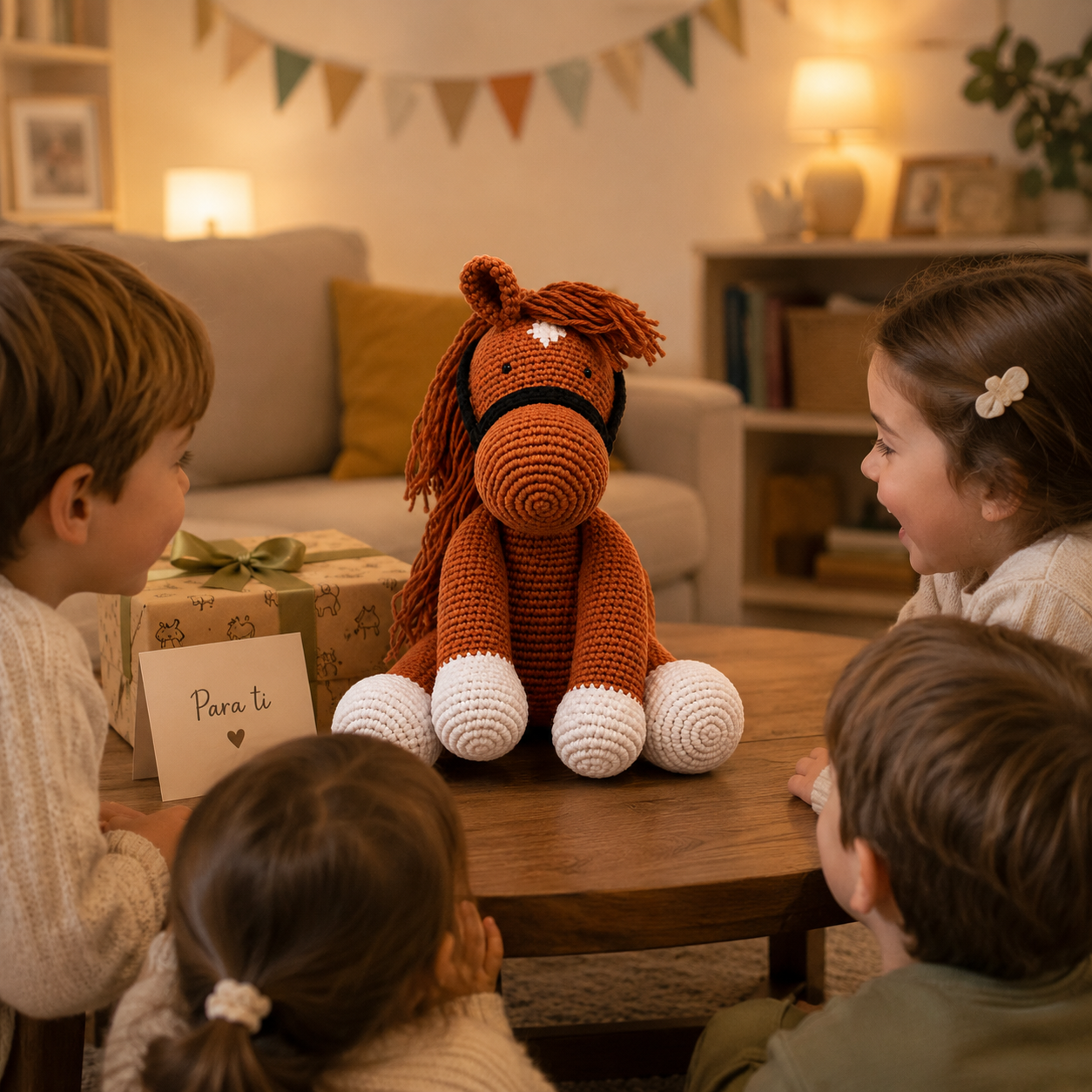 Felix-caballo de peluche tido a mano