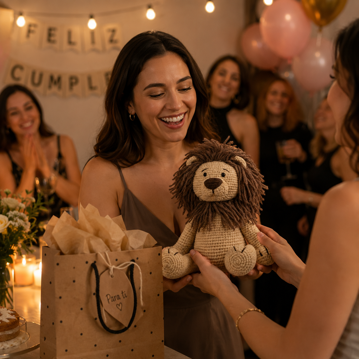 Mago-león de peluche tejido a mano