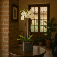 Elegance -maceta cubo negro con una orquídea blanca