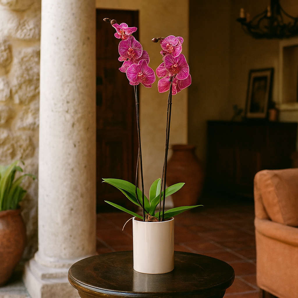 Phalaenopsis Cílindro -base con orquídea fiusha