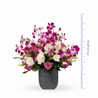 Cristina-base de cerámica con  orquídea dendrobium y lisianthus blanco