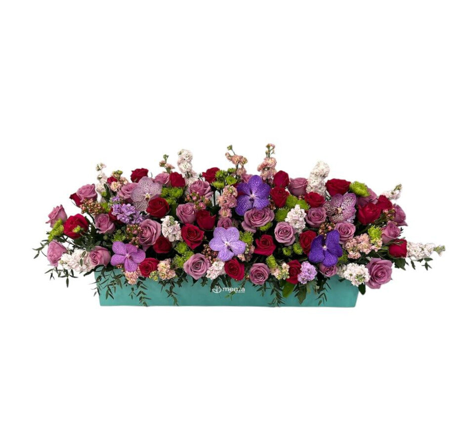 Etiqueta Berlín-caja rectangular menta con rosas y orquídeas vanda