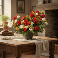 Elena-maceta de cemento con dalias, ranunculos y lisianthus