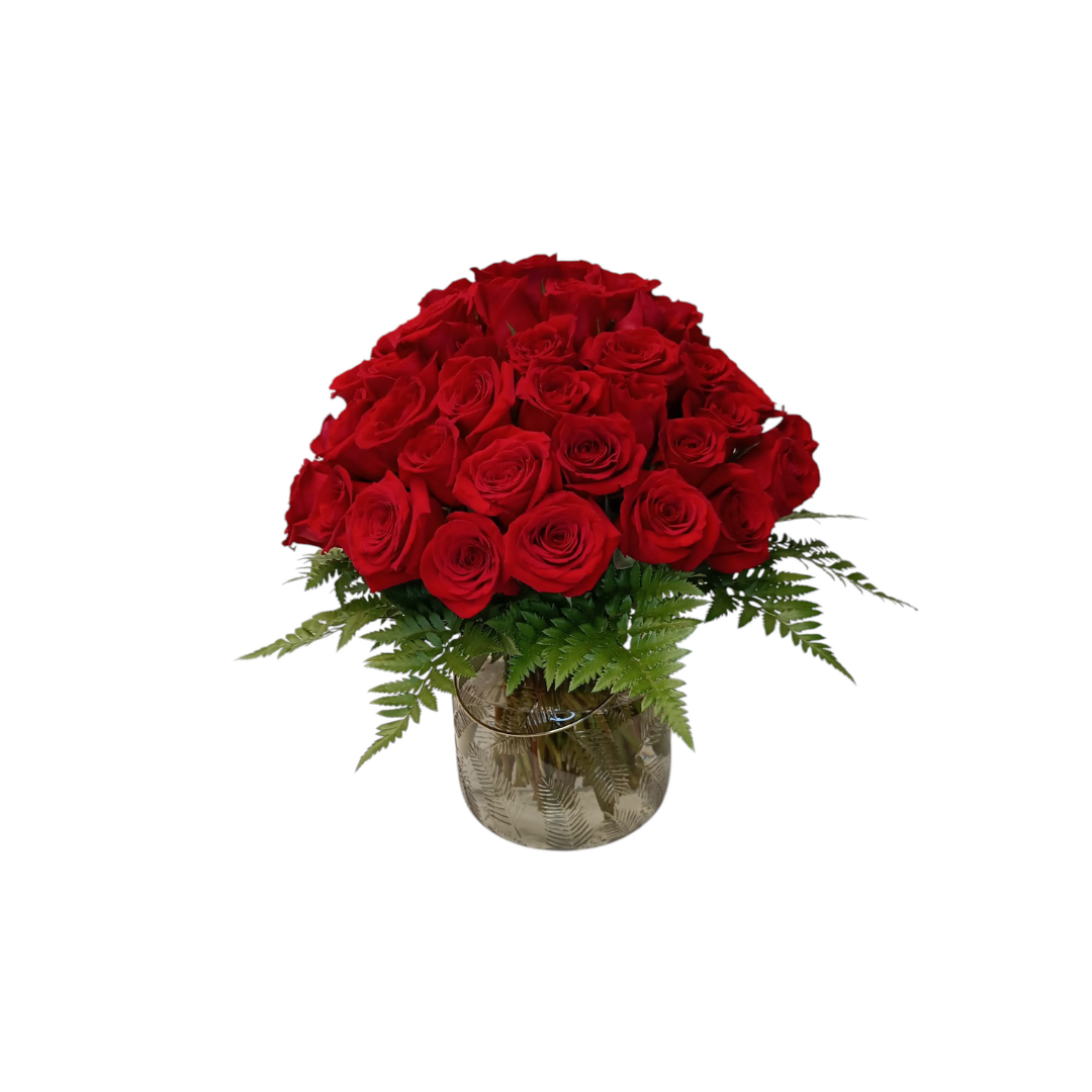 Galilea-florero de cristal con 72 rosas rojas