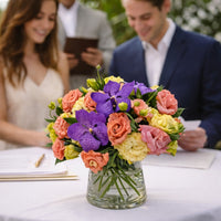 Henae-florero de vidrio grande con lisianthus y vandas