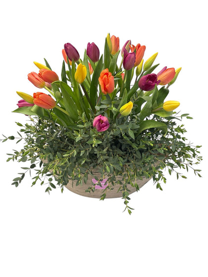 Gretta - base efecto madera con 50 tulipanes mixtos