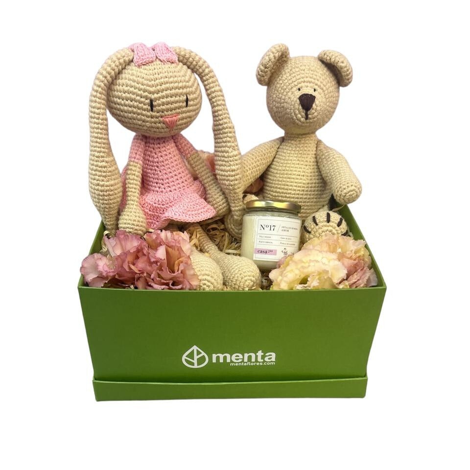 Illinois-caja cuadrada verde con regalos y lisianthus