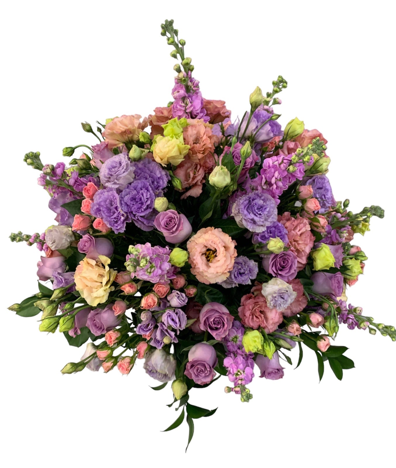 Ilse- maceta de metal con rosas y lisianthus