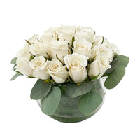 Mara-base de vidrio con rosas blancas