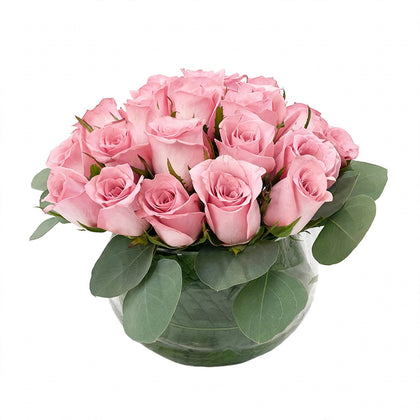 Mara-base de vidrio con rosas rosas