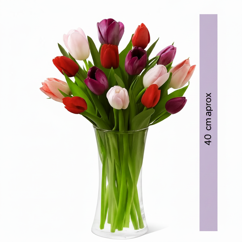Marlene -florero de vidrio con 20 tulipanes de colores