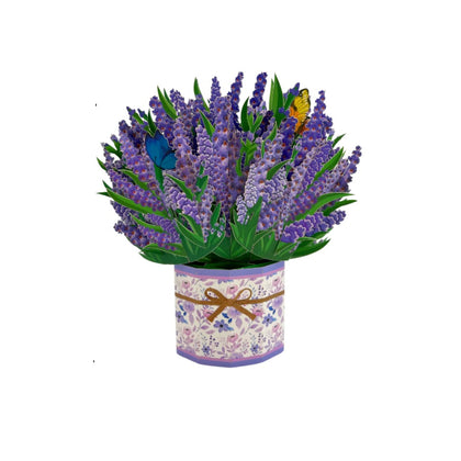 Tarjeta Pop Up 3D-Maceta de lavandas con mariposas