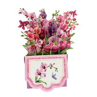 Tarjeta Pop Up 3D-Maceta de orquídeas rosas