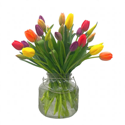 Magdalena-florero de cristal con 40 tulipanes de colores