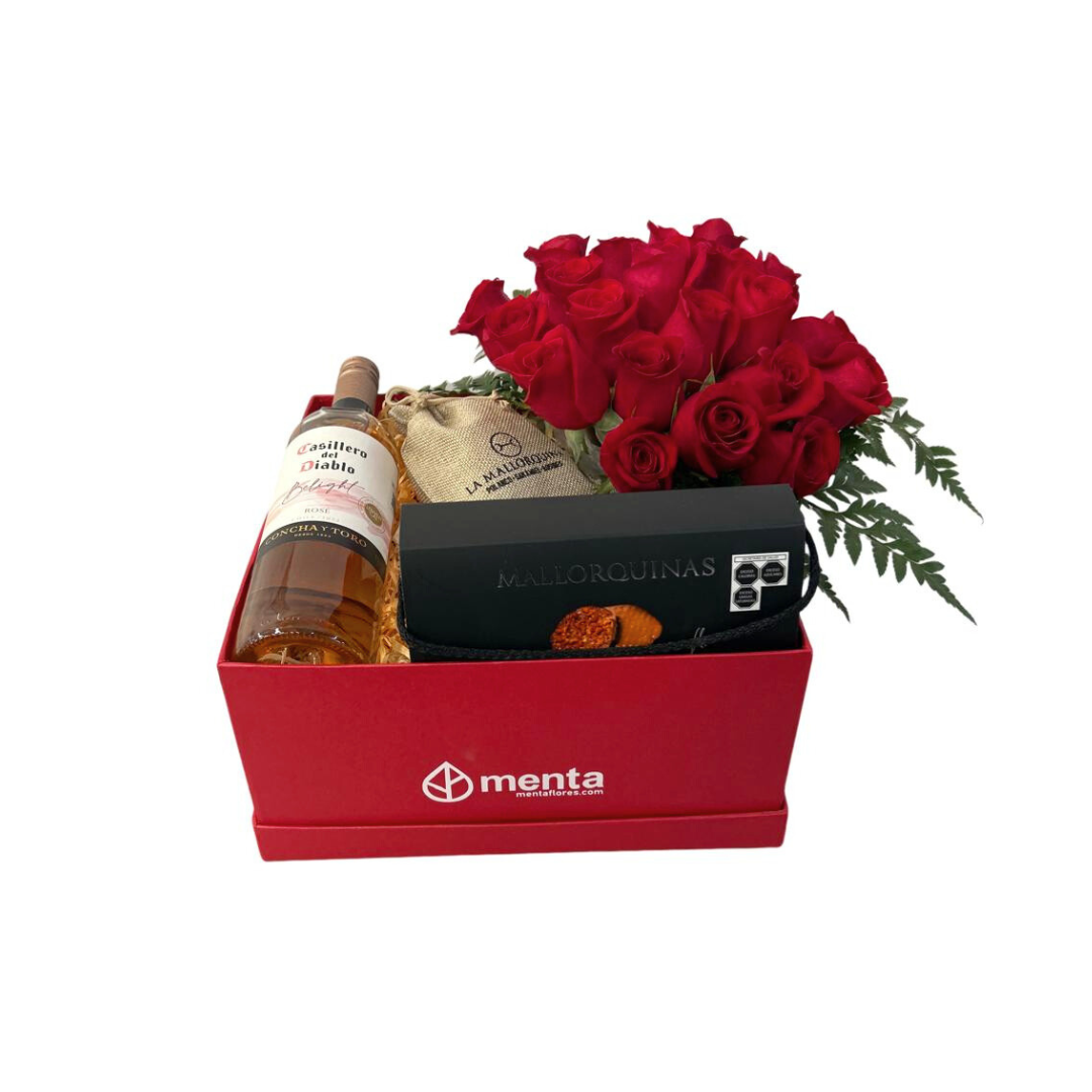 Nueva York- caja cuadrada roja con productos para celebrar