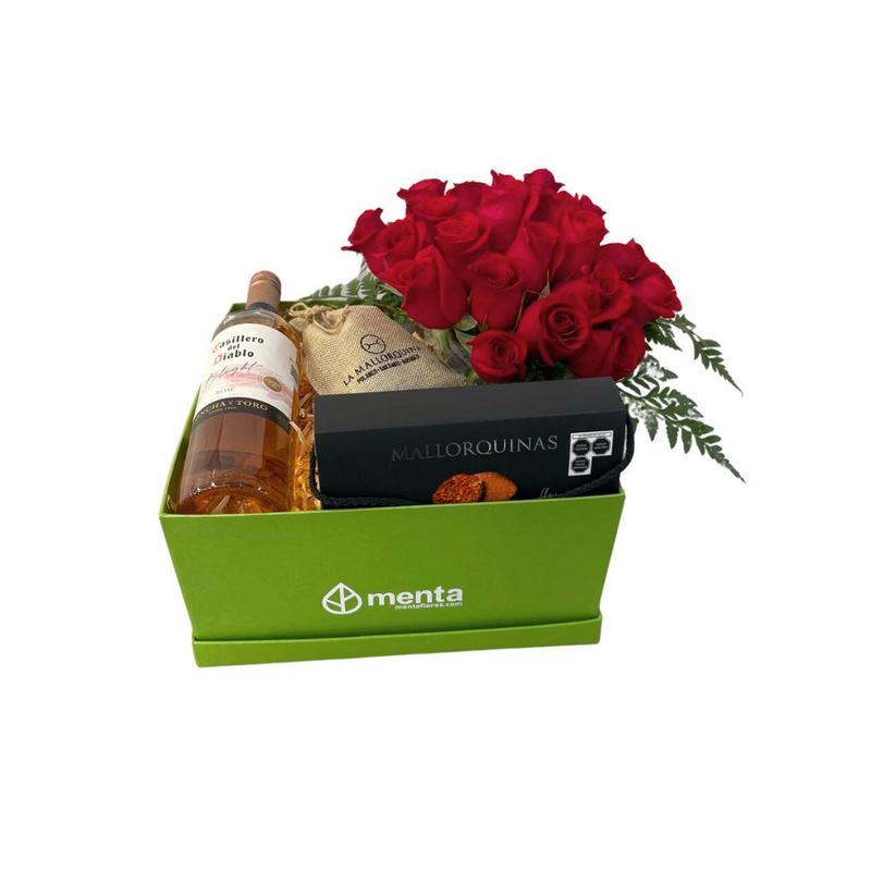 Nueva York- caja cuadrada verde con productos para celebrar