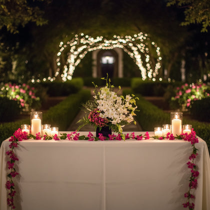 Olivia-base de cemento con orquídea dendrobium y follaje