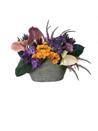 Chlóe-maceta de metal con flores en tonos otoñales