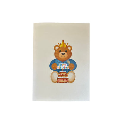 Tarjeta Pop Up 3D-Osito con pastel de cumpleaños