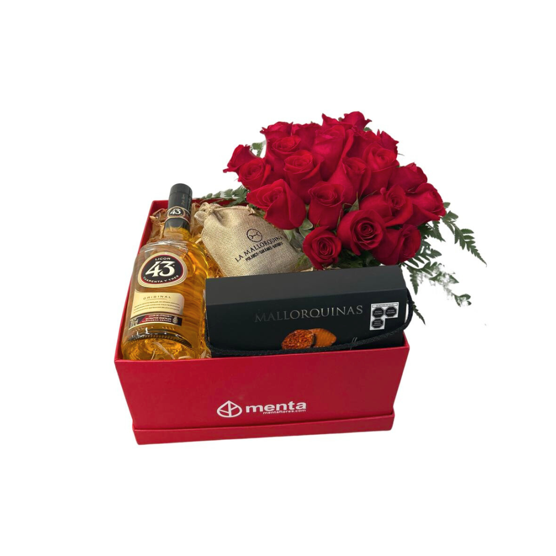París- caja cuadrada roja con productos para celebrar